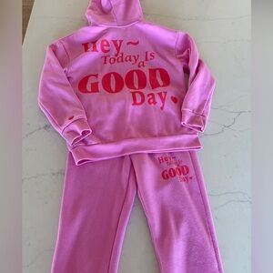 Cat & Jack Girls Pink Today is a good day sweatshirt sweatsuit set Size Medium 8